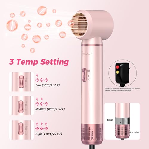 Atopskins 5 in 1 Hair Dryer Brush Set, Detachable Hot Air Styler, Blow Dryer Brush, 3 Heat Settings Auto Curling Wrap Styler, Ionic Hair Styling Tools - Straighten Curl Dry Volumize Smooth (Pink)