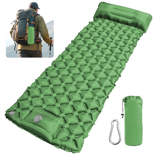 Colchón Autoinflable con Bomba de Pie Esterilla Camping con Mosquetón Impermeable y Resistente al Desgaste Esterilla Hinchable Esterill Dormir para Senderismo Camping Actividades al Aire Libre-Verde