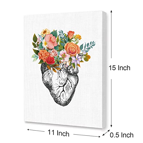 Listngbo Flower Heart Human Anatomy Canvas Wall Art,Nurse Office Vintage Floral Organs Canvas Painting Wall Decor For Nurse Office Clinic Hospital Wall Decor,Appreciation Gift For Nurse thumb #1