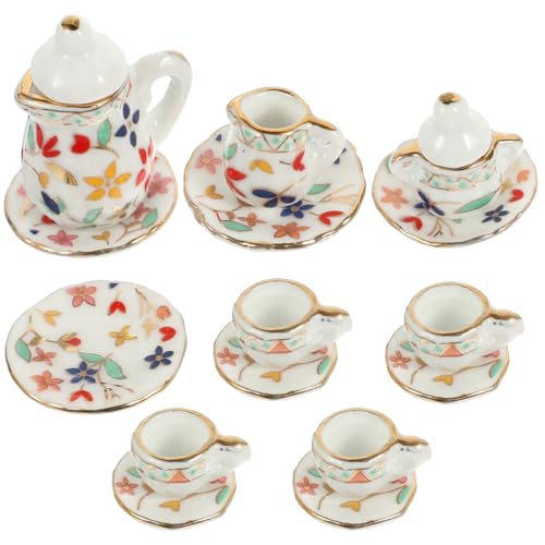 Minkissy Ensemble De Thé Miniature 4 Tasses avec sous-Verres Et Pots Miniatures Accessoires pour Maison De PoupéE DéCoration Micro Dollhouse