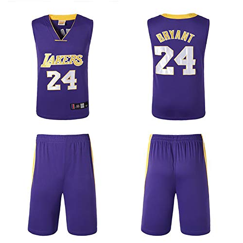W&TT Conjunto de Camiseta de Baloncesto para Hombre Kobe Bryant # 24 Los Angeles Lakers Traje de Entrenamiento Jersey Tops y Pantalones Cortos para niños Jóvenes Estudiantes Adultos,Purple 1,XXXL