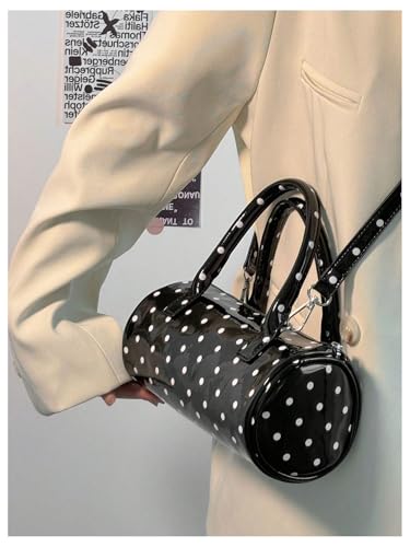 MakeMeChic Women's Polka Dots Cylinder Crossbody Bag Faux Leather Clutch Vintage Fashion Bag2