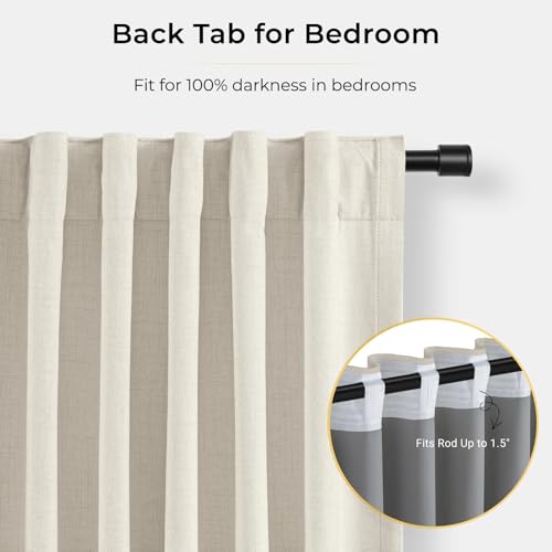 Image of INOVADAY 100% Blackout Curtains for Bedroom, Beige White Black Out Curtains 102 Inch Long, Clip Rings Linen Blackout Drapes, Thermal Insulated Room Darkening for Living Room, 2 Panels - W50xL102