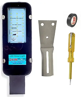 PE 24.00 Watts LED Street Light Waterproof IP65 Full Metal Body, 140 Per watt Lumens (Grey) 2 Year Warranty, with Free Clamp, Wire Tape & Line Tester