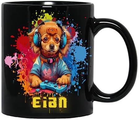 Gamer Mug Name Eian 11oz Black Mug Gaming Mug, Video Game, Dog Lover. Dog Playing Games, Dog Mug with Name, Personalized Gift, Costumize Names 11oz Black Ceramic Coffee Mug 770104