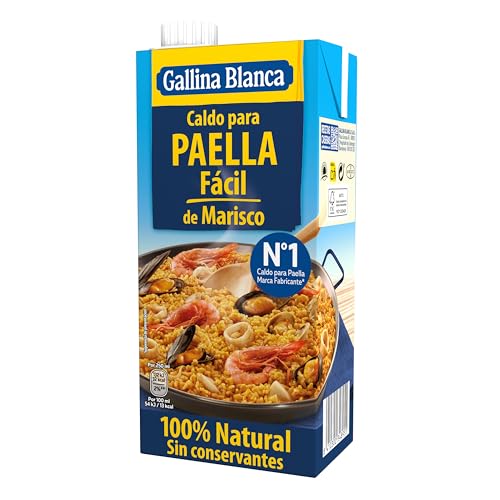 GALLINA BLANCA Caldo para Paella Fácil de Marisco 100% Natural | Listo para Añadir al Arroz. Sin Gluten, Sin Conservantes - 1L