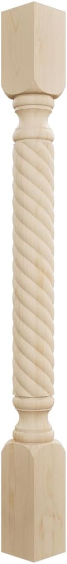 Ekena Millwork COL03X03X35HAAL Hamilton Rope Cabinet Column (Top Block: 6 1/8", Bottom Block: 7 1/8"), 3 3/4"W x 3 3/4"D x 35 1/2"H, Alder