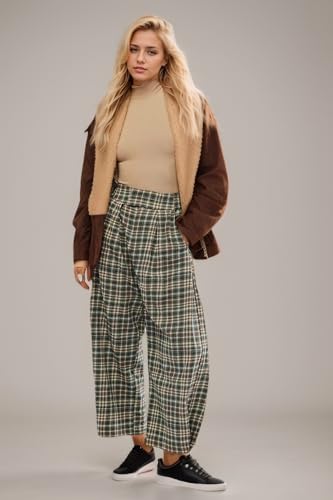 Plaid Wide Leg Pants Woman Loose Mid Rise Baggy Pant Christmas Casual Barrel Trousers with Pockets4
