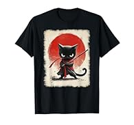 Cool samurai ninja cat in japanese style. Great for fans of retro Japan arts, martial arts, anime, or cat lovers. AI Design Lightweight, Classic fit, Double-needle sleeve and bottom hem