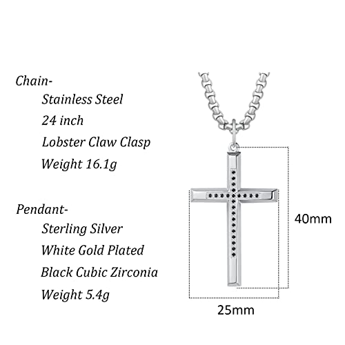 FANCIME Cross Necklace for Men Sterling Silver Cross Necklaces High Polished Gift For Men, Stainless Steel Box Chain Length 24 Inch3