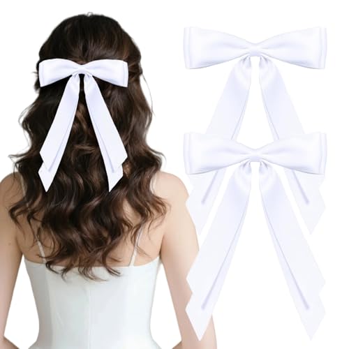 2 Piezas Pinza Para El Pelo Con Lazo, Pasadores Franceses De Color SóLido, Accesorios De Cierre Para El Cabello Para Mujeres Y NiñAs, De Color SóLido, Blancos