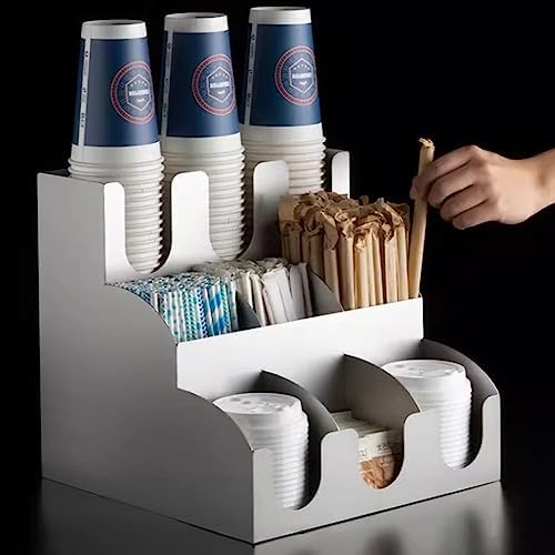 Stainless Steel Coffee Station Organizer - 9 Compartment Condiment Rack & Disposable Cup Holder for Office, Lounge, Reception - Perfect Coffee Bar Accessory