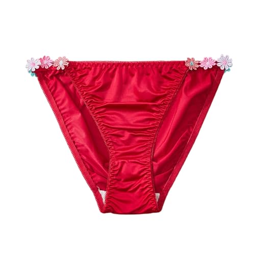 Womens Silk Satin Panties Floral String Cheeky Bikini Underwear Breathable Low Rise Hipster Brief Cute High Cut Thong Wine