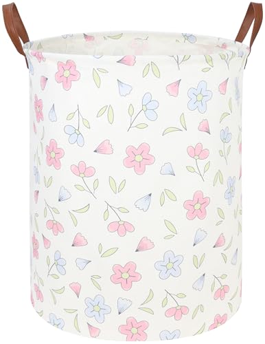 FXOCSHE Flower Patter Laundry Hamper,Girls Laundry Basket,Waterproof foldable kid's laundry basket,Baby Girls Nursery Hamper,Gift Baskets, Girls Room Decor(Blue flower)