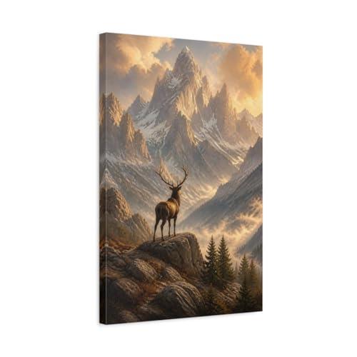 Tableau cerf doré nature pour habiller un mur de salon vide