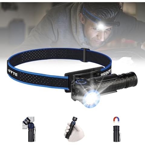 Brinyte HL18 Rechargeable Right Angle Headlamp Detachable L-Shape Flashlight with Magnetic Base 90 Degree Swivel 1600 Lumens Bright Waterproof Headlamp for Repairing Work Cover