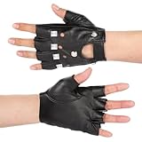 Styquenzer Black Leather Punk Style Gloves, Cool Gothic Fingerless Gloves Men Women, Fingerless Dancing Mittens Steampunk Retro Punk Glove for Men Women Adults