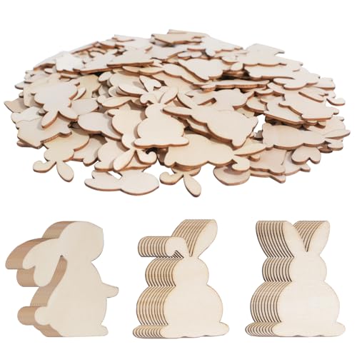 DLUSZERT 120 St&uuml;ck Ostern Hasen Holzscheiben zum Basteln, 4CM Osterhasen Holz Streudeko, Kaninchen aus Holz H&auml;schen Konfetti, Holzhasen f&uuml;r Ostern Party Tischdeko Osterndekoration DIY