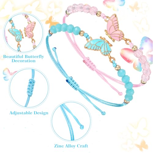 Nogeqi Lot de 2 bracelets d'amitié, bracelets assortis papillon, bracelets d'amitié, bracelets d'amitié, bracelets d'amitié, bracelets d'amitié pour meilleurs amis, bijoux aa (rose bleu) – vue 7