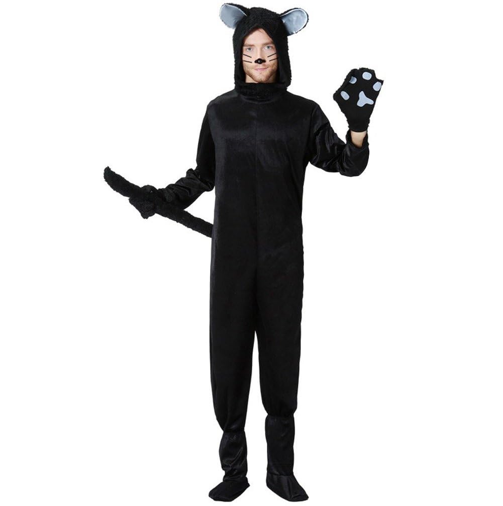 Sanfly Unisex Black Cat Jumpsuit Costume For Adult Onesie Halloween Animal Role-Play Christmas Cosplay Costume Suit For Women Men