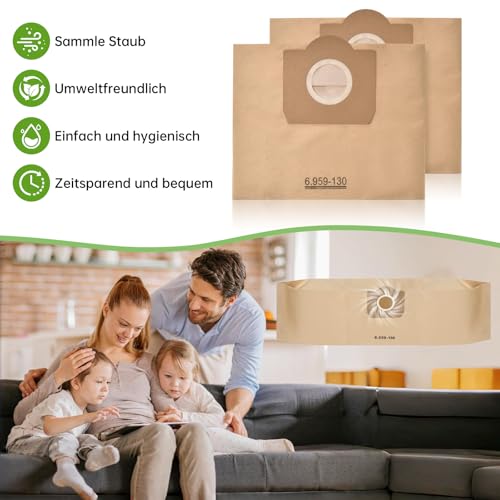 5 Stück Papierfilterbeutel für Kärcher 6.959-130.0, WD3 Staubsaugerbeutel Papier Filtertüten Beutel für WD3 1629 MV3 Premium A2201/2604/2251/2554/2504/2204 Filterbeutel Paperbags Staubsaugertüten