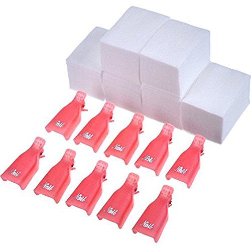 eBoot Nail Cap Clips UV Gel Polish Remover Wrap 10 Pack with 420 Pack Nail Wipe Cotton Pads (Pink)