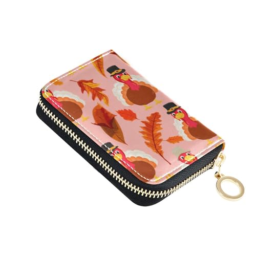 Burbuja Thanksgiving Turkey Credit Card Holder for Women Men RFID Blocking, Leather Accordion Zipper Card Case Wallet 11 Slots