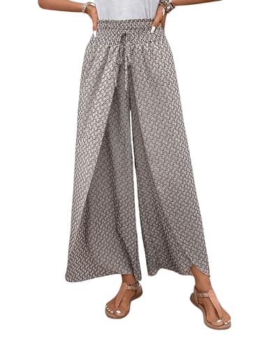 Floerns Women's Allover Print Knot High Waist Tulip Hem Summer Wide Leg Pants3