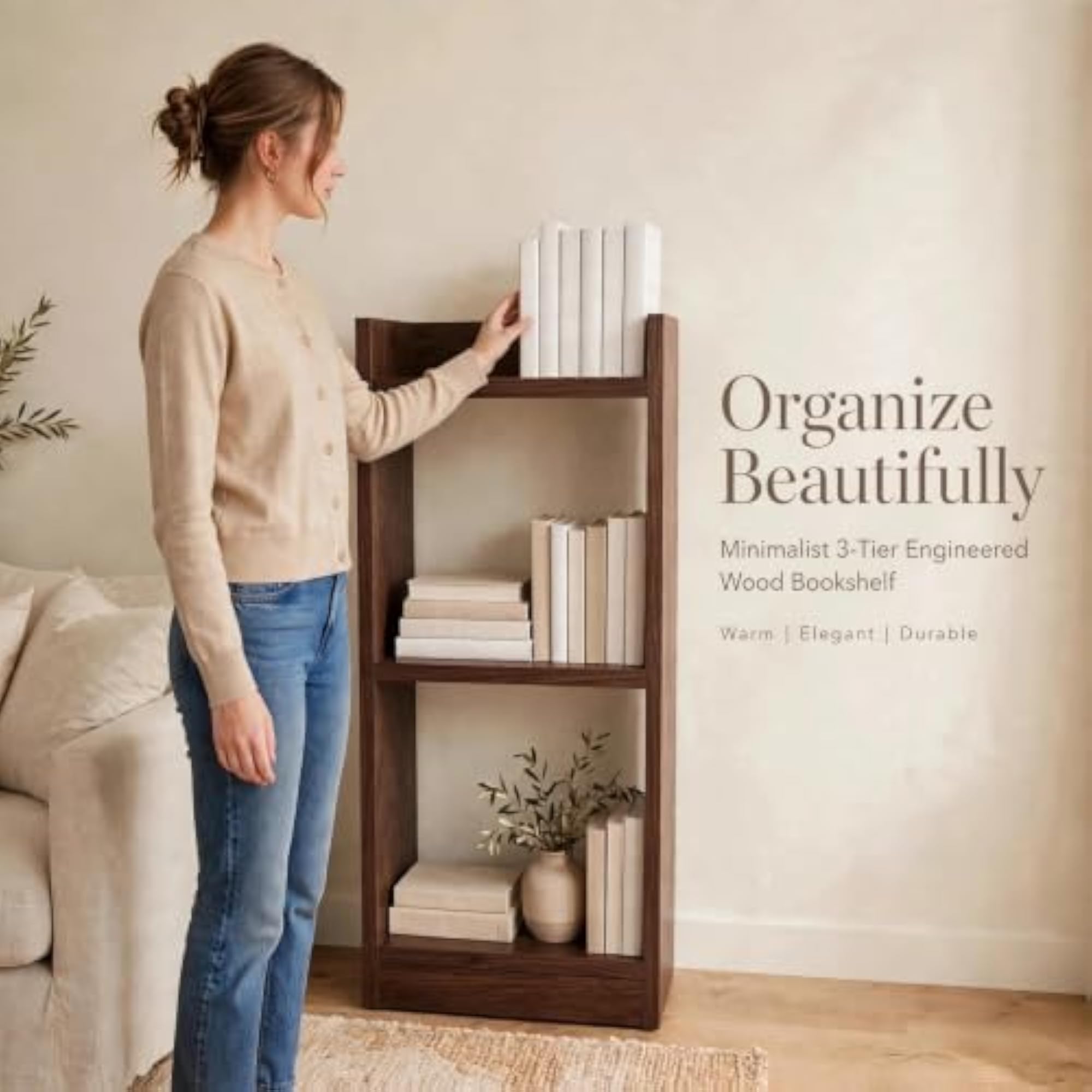 3 Tier Wooden Bookshelf, Engineered Wood Book Rack
