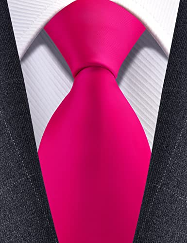 Branduce Silk Hot Pink Tie Pure Color Fuchsia Pink Ties Business Wedding Formal Necktie for Men (TA05-03) - Thumbnail 2