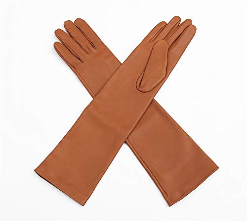 Swiftwears 42cm Long Genuine Leather Opera Length Party Plain Evening Elbow Gloves (Tan, X-Large)