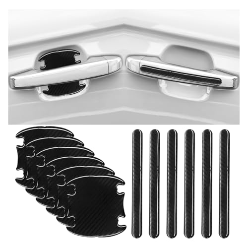 KITUREK Car Door Handle Scratch Protector, Traceless Cup Handle Sticker Decal, Bowl Protector, Paint Protection Film - Carbon Fiber (12PCS)