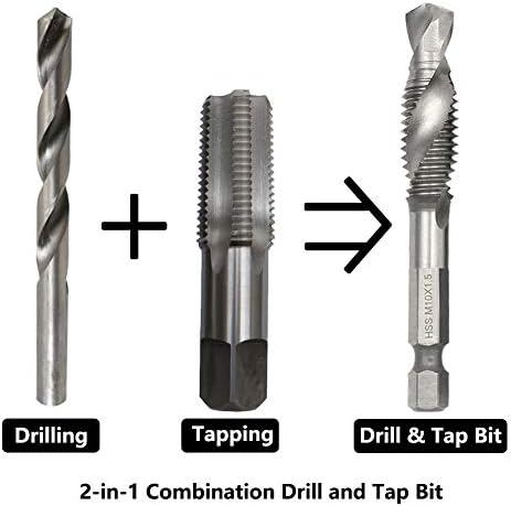 Saipor 6pcs Combination Drill and Tap Bit Set(M3-M10) HSS 1/4" Hex Shank Metric Countersink Tap Drill Bit for Wood, Plastic, Aluminum, Copper