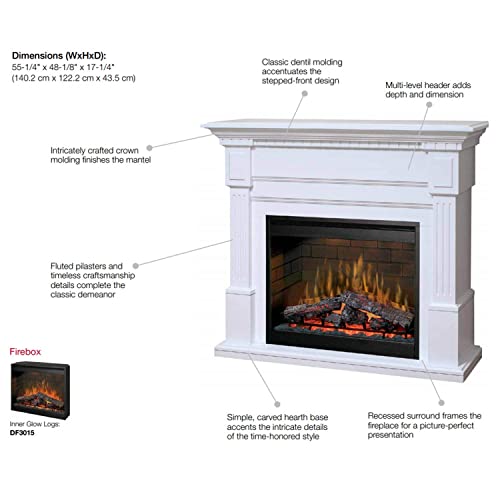 54.8" Dimplex Essex White Purifire Electric Fireplace - Gds30L3-1086W, Mantel #TOP2