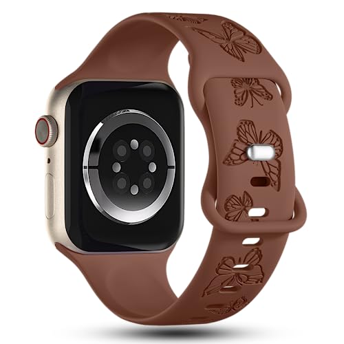 Image of Butterfly Engraved Bands Compatible with Apple Watch Band 41mm 40mm 38mm 49mm 46mm 49mm 46mm 45mm 44mm 42mm Women, Silicone Sport Strap for iWatch Series SE 10 9 8 7 6 5 4 3 2 1 SE Ultra