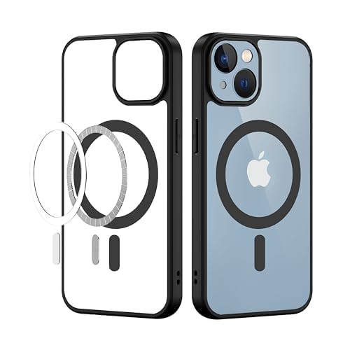 Image of Xmon Hybrid Shockproof Case for iPhone 13 /14, Mag-Safe Compatible, Transparent Hard PC Back with Black TPU Bumper, Slim Protective Phone Cover (iPhone 13 /14)