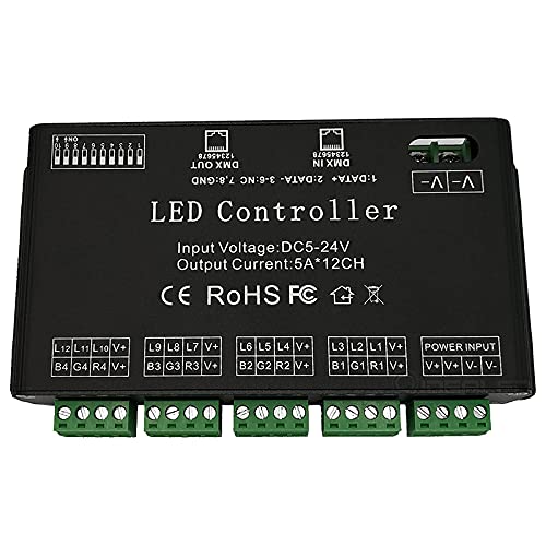 Decodificatore un 12 Canali Controller LED RGB 60A PWM Driver Dimmer DMX512 per Striscia LED RGB e Luce Modulo LED DC12V-24V