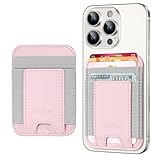 Phone Card Holder, Leather Phone Wallet Stick On, Stronger Adhesive Card Holder for Back of Phone, Credit Card Holder for Phone Case iPhone, Samsung, Android , RFID Blocking, Fit 7 Cards, Baby Pink