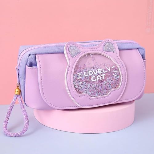 Image of DEOXY Lovely cat Pencil Case for Kids - Dear Cartoon Large Capacity Zipper Pencil Case for Kids Pen and Pencil Bag for School Boys, Girls, Stationery Storage Box (Lovely cat)