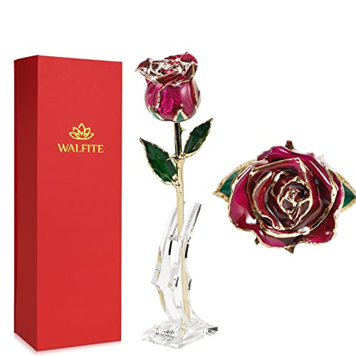 WALFITE Women Gifts for Valentines Day Gold Dipped Rose 24K Preserved Gold Dipped Rose, Anniversary Birthday Valentines Day Gifts for Women Wife Mom Girlfriend