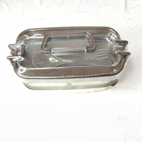 Image of Lunch Box with 3 Compartments, Wheat Straw Material, BPA-Free, 900ml Capacity, with Spoon and Fork, for School and Office