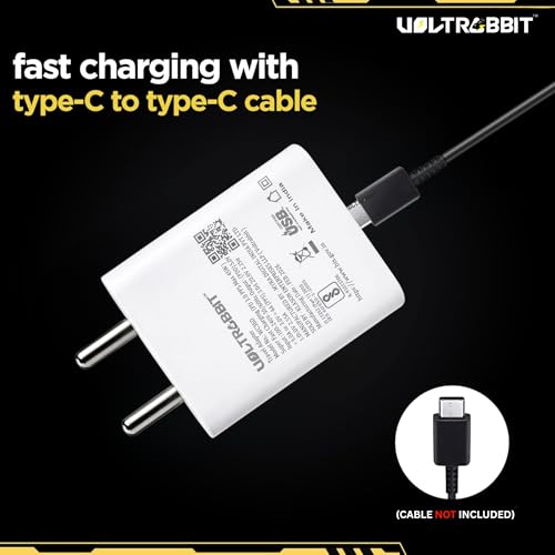 Image of 45W Super Fast Charger for Samsung Galaxy M06 5G, M16 5G, M17 5G, M33 5G, M35 5G, M36 5G | Type-C PD 3.0 Fast Charging Adapter | Compact & Safe Wall Charger (Vr-Whyt with Cable)