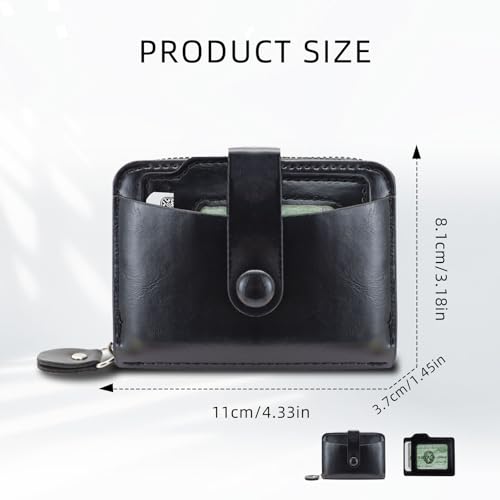 Credit Card Wallet, Minimalist PU Leather Mens Wallet with Zipper Card Case with 9 Card Slots 2 Cash Slots (Black)2