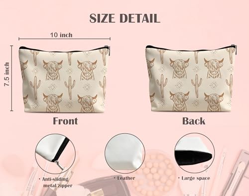 Image of Western Makeup Bag,Western Gifts For Women,Cow Makeup Bag,Cowgirl Stuff,Western Stuff For Women,Western Gifts,Cowgirl Gifts(Leather COW Q)
