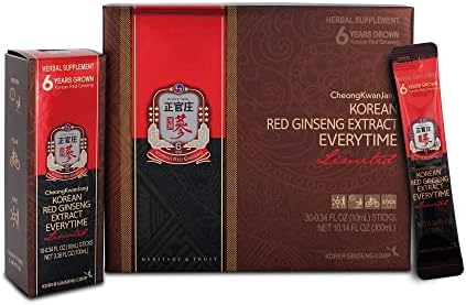 CheongKwanJang Premium Panax Ginseng Root Extract Stick, Korean Gifts Set Everytime Limited Korean Red Ginseng with 20% Earth Grade, Sugar Free Energy Booster, Immune Support Supplements – 30P