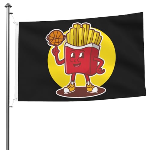 Generic - Drapeau de jardin en polyester - Mascotte de frites avec tenue de basket-ball avec œillets - Fanions à suspendre pour défilé et cour - 90 x 150 cm