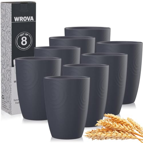 Wrova Wheat Straw Cups 8 PCS, 12oz Unbreakable Coffee Cups, Deep Gray