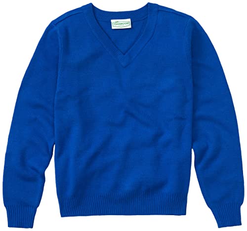 Classroom School Uniforms Kids' Little Long Sleeve V-Neck Sweater, Royal Blue, S