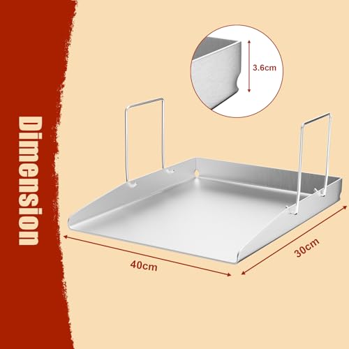 Denmay 40 x 30cm Edelstahl Grillplatte Plancha für Weber, Enders, Burnhard, Rösle videro, Plancha Grillzubehör für Gasgrill und Holzkohlegrill, 4mm Massiven Edelstahl Plancha Grillplatte mit Griff