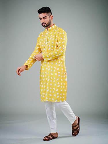 ELINA FASHION Men's Indian Satin Cotton Kurta Pajama Set Tunic Traditional Kurta Payjama Wear3